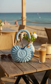 Premium metallic blue mermaid shell bag