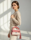 Multi pink premium cotton clutch with pearl chain