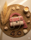 Multi pink premium cotton clutch with pearl chain