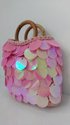 Cotton bag with sequins with wooden handle