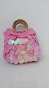 Cotton bag with sequins with wooden handle