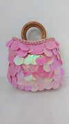 Cotton bag with sequins with wooden handle