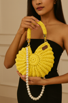 Premium metallic lemon yellow mermaid shell bag with Pearl Chain