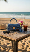 Premium metallic denim blue clutch