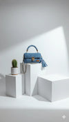 Premium metallic denim blue clutch