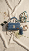 Premium metallic denim blue clutch