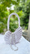 pure white metallic shell bag