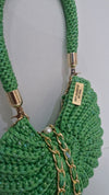 green metallic shell bag