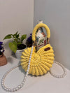 Premium metallic lemon yellow mermaid shell bag with Pearl Chain