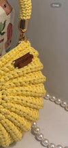 Premium metallic lemon yellow mermaid shell bag with Pearl Chain