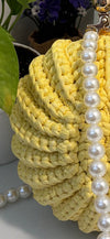 Premium metallic lemon yellow mermaid shell bag with Pearl Chain
