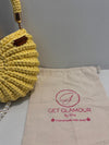 Premium metallic lemon yellow mermaid shell bag with Pearl Chain
