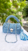 light blue metallic marshmallow bag