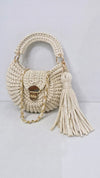 Premium metallic milky white oreo bag with pearl chain