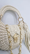 Premium metallic milky white oreo bag with pearl chain