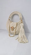Premium metallic milky white oreo bag with pearl chain