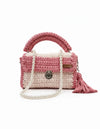 Multi pink premium cotton clutch with pearl chain